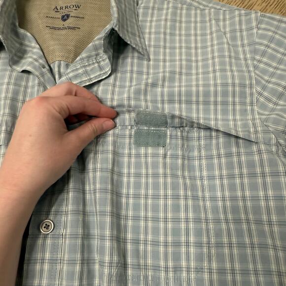 Arrow Men’s Large Checkered Short Sleeve Button Front Shirt Top - Picture 7 of 7